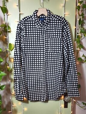 Men's Kid Robot Black White Dot Button Up Dress Shirt XL
